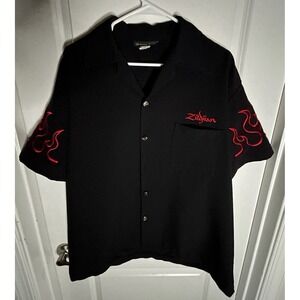 Vintage 90's Zildjian Instruments Flaming Sleeves Embroidery Button Up Shirt